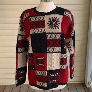 Talbots Collection Large Heavyweight Hand Cable Knit Wool Sweater Neutrals Sz L